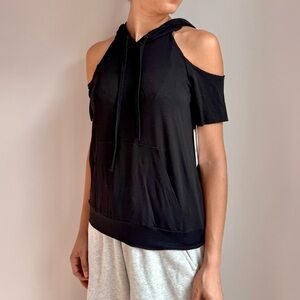 Bailey 44 Cold Shoulder Top Black Hoodie Short Sleeve XS Dancercore Pilates
